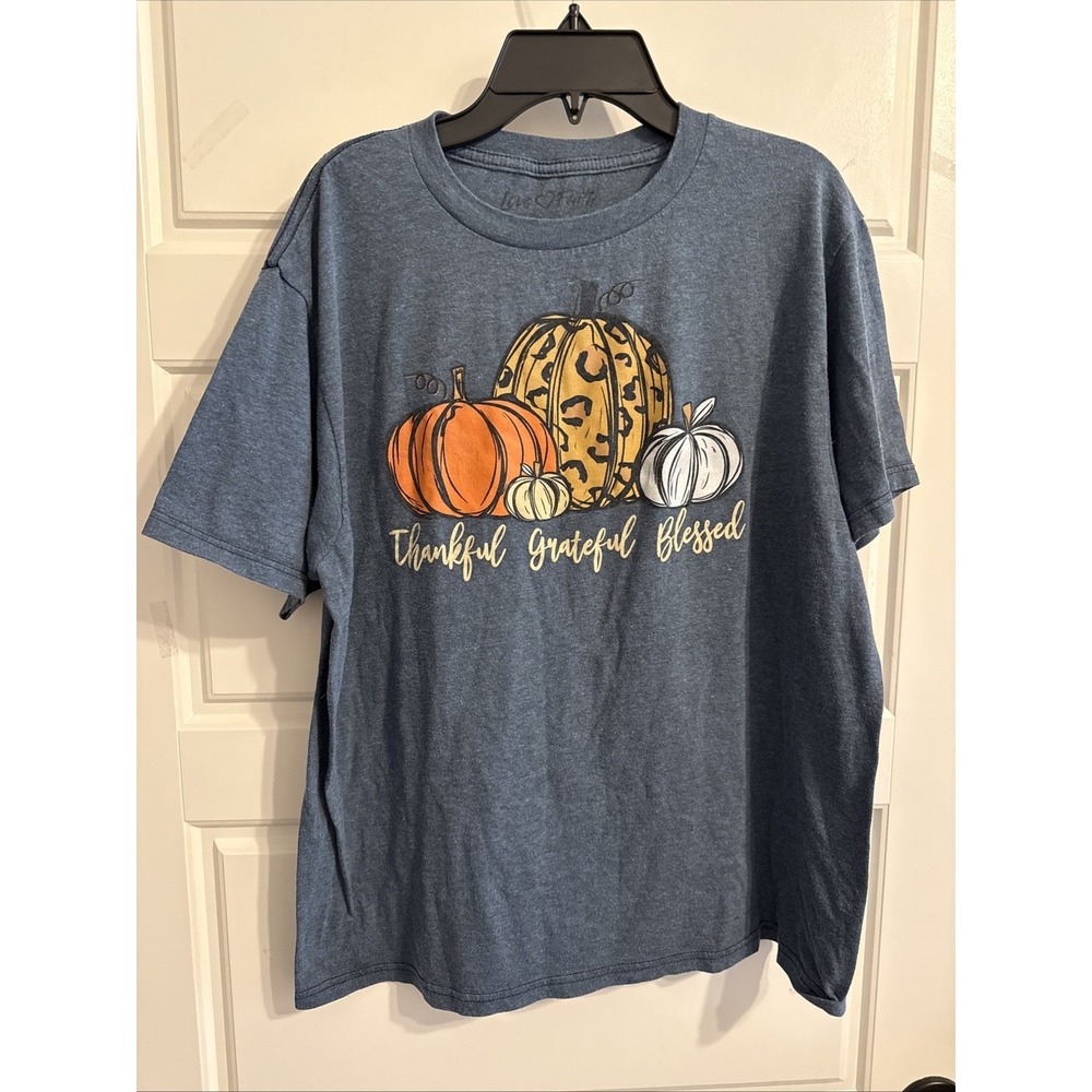 Love And Faith Super soft pumpkin / Thanksgiving t shirt Blue Size